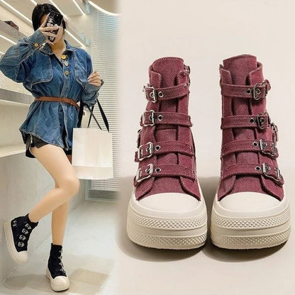 Shoes Women's Spring and Summer 2025 New Casual Versatile High-top Platform Heightened Small Board Shoes by All Mart Bristol Ltd