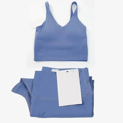 Classic women's 2-piece yoga outfit: U-shaped camisole top & high-waisted nude-feel leggings, suitable for fitness and workout. by All Mart Bristol Ltd