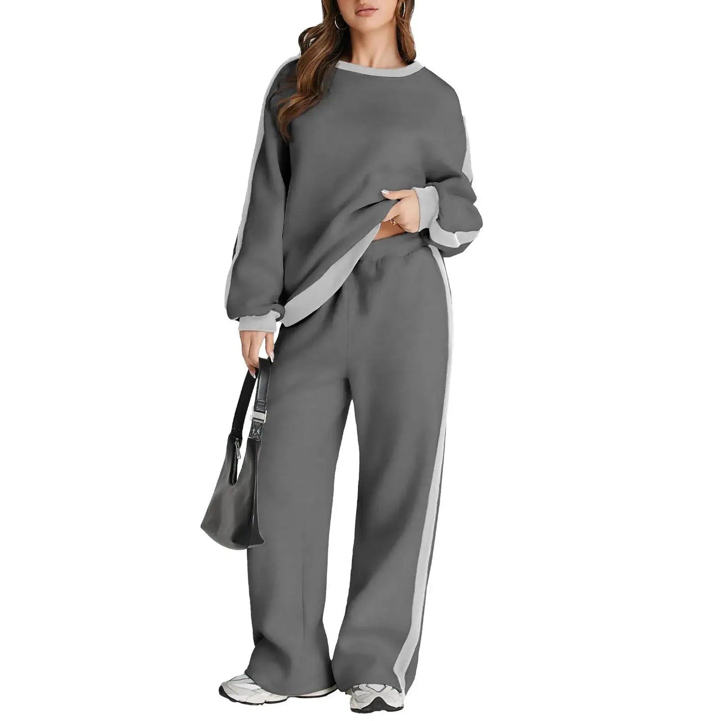 Cross-Border Spring and Autumn Casual Elegant Simple Color-Block Long Sleeve Fashion Loose Commuter Style Base Pullover Sweatshi by All Mart Bristol Ltd