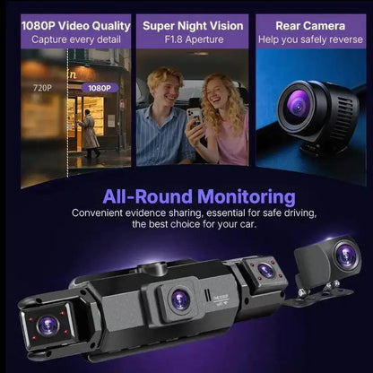 4 Channel Dash Cam with 360° Surround View Includes FREE OBD Cable for 24/7 Parking Monitor 4 Lens Front Rear inside Left Right Recording 3" Display, Built-In Wifi, 64GB Card Clear Night Vision, Hdr，Automotive Driving Recorder by All Mart Bristol Ltd