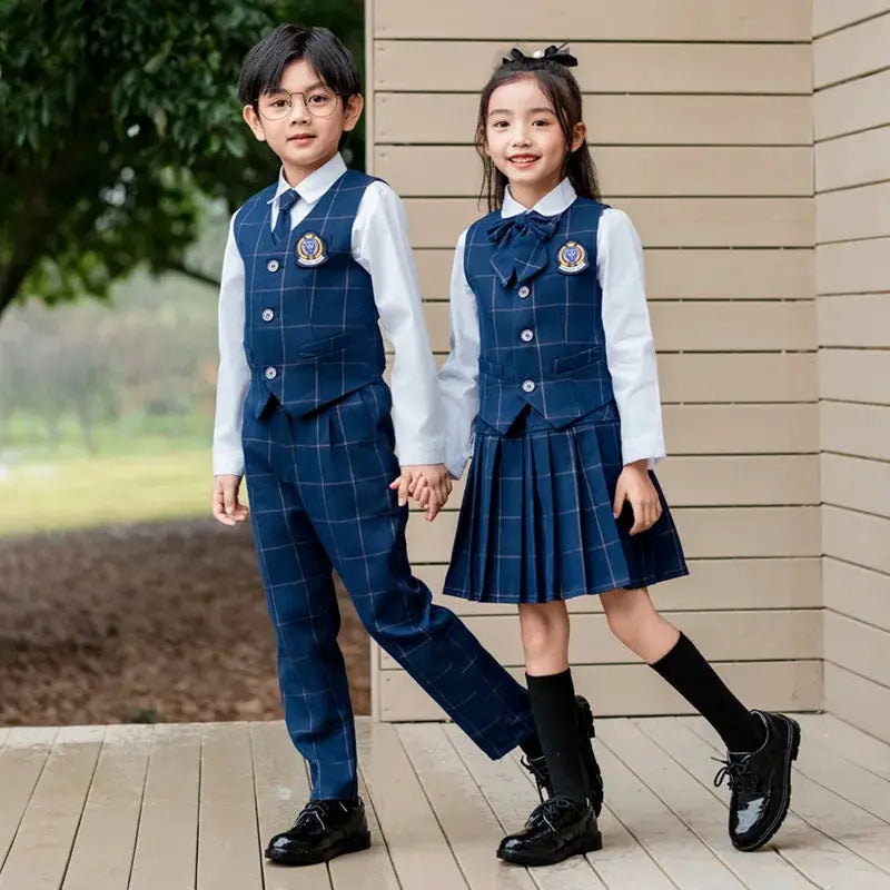 Kids British Plaid Vest Shirt Suit Pants Girls Waistcoat Blouse Skirts Children School Uniform Boys Korean Students Clothes Set by All Mart Bristol Ltd