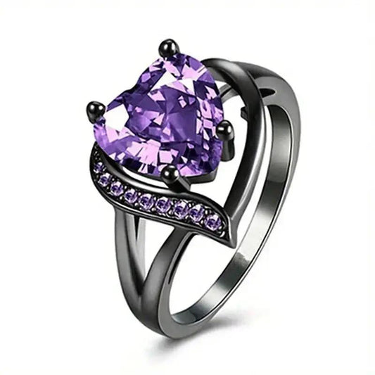 Couples Promise Rings with Heart & Dragon Designs Purple Red Green Blue Zircon Ideal for Engagement Wedding Gifts Romantic Theme Hypoallergenic Scratch Resistant Valentine'S Day Gift by All Mart Bristol Ltd