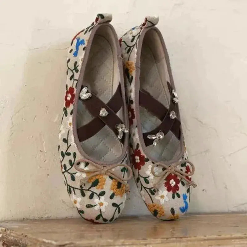 Embroidery Flower Ballet Flats Women Rhinestone Leopard Shallow Casual Footwear Female Comfy Fashion Brand Mary Jane Shoes Women by All Mart Bristol Ltd