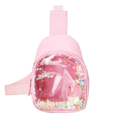 Solid Color PU Leather Children's Chest Pack Quicksand Lightweight Children's Trendy Cool Shoulder Bag by Dropshipman