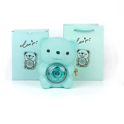 Rotating Bear Gift Box Eternal Rose Teddy Bear Jewelry Box With Necklace Valentine Wedding Special Present For Girlfriend Anniversary Gift Jewelry Box by Dropshipman