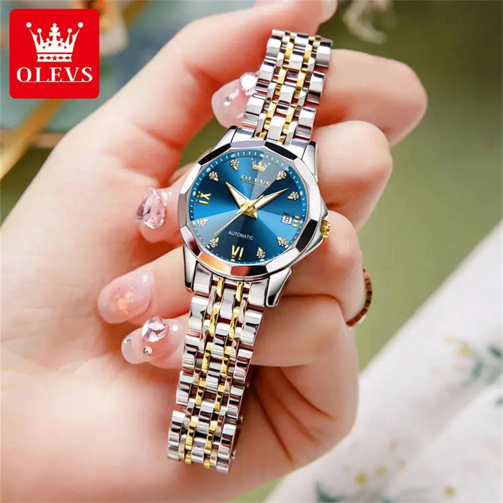 OLEVS Women's Watches Trend Elegant Sparkling Shining Diamond Scale Original Automatic Mechanical Wristwatch for Lady Waterproof by All Mart Bristol Ltd