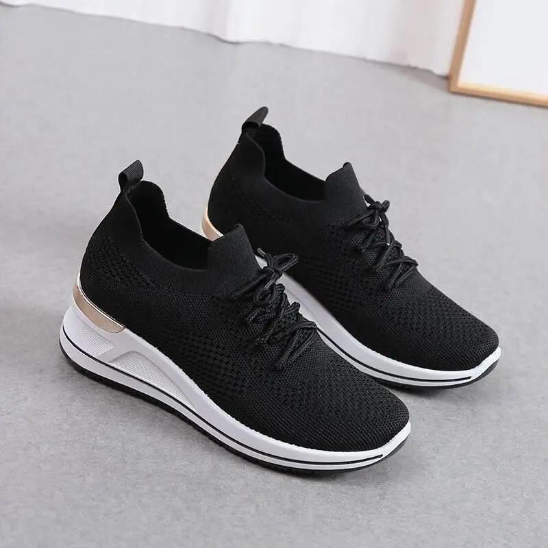 Autumn New Style Wedge Heel Outer Knit Women's Shoes Thick Sole Breathable Casual Shoes by Dropshipman