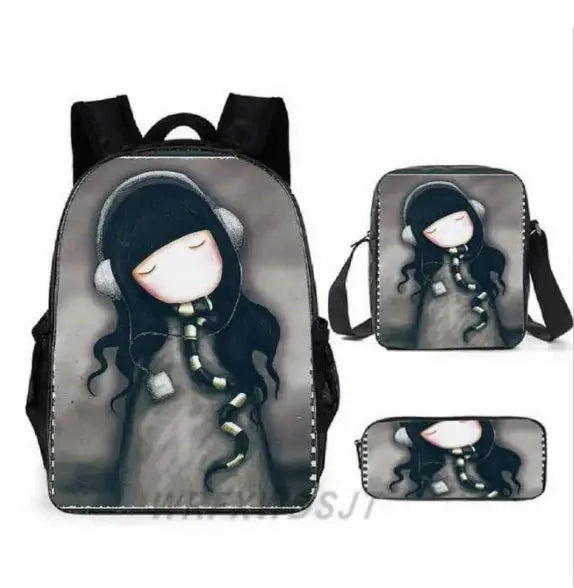 2026 Popular Youthful Anime Santoro Gorjuss 3D Print 3pcs/Set Student Travel bags Laptop Daypack Backpack Shoulder Bag Pencil by All Mart Bristol Ltd