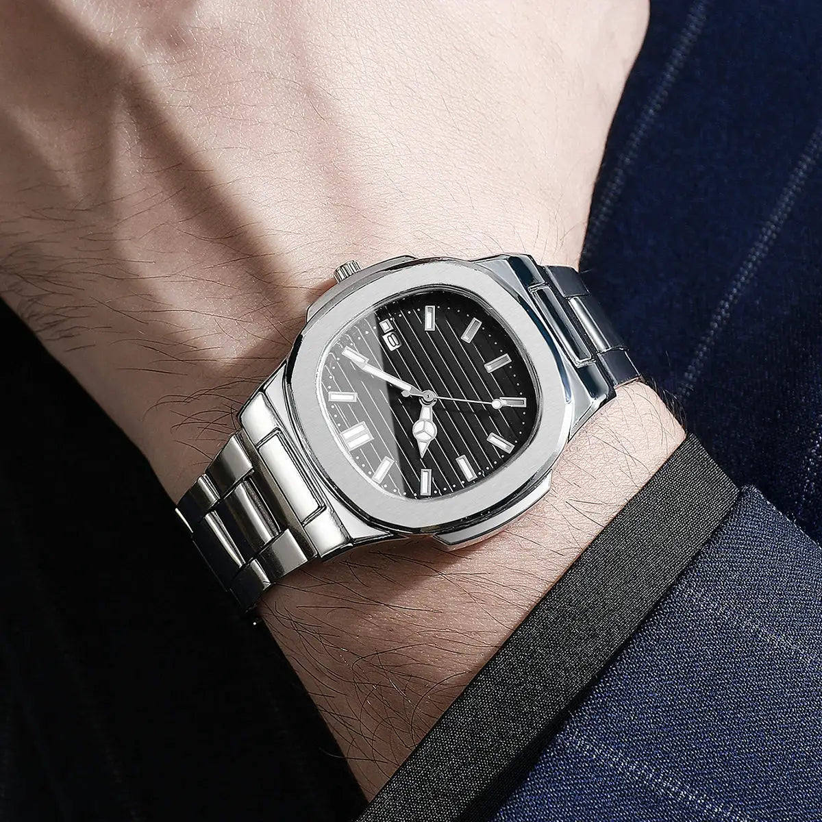 1PC Surprise Watch Mystery Box-Fashion Square Men Business Watches Stainless Steel Calendar Quartz Watch （Without Box） by All Mart Bristol Ltd
