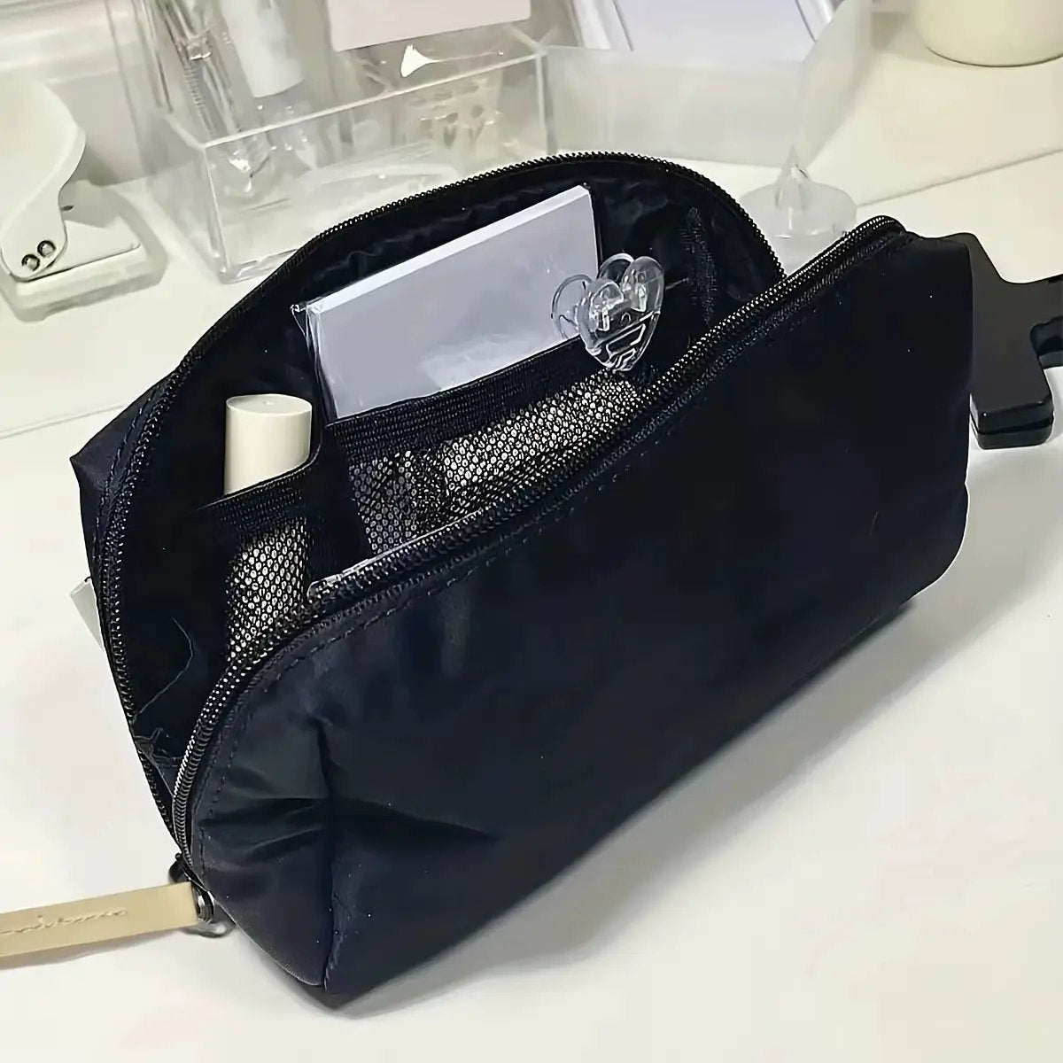 1Pc-Simple Black Canvas Pencil Case with Large Capacity Stationery Storage Bag, School Student Supplies by All Mart Bristol Ltd