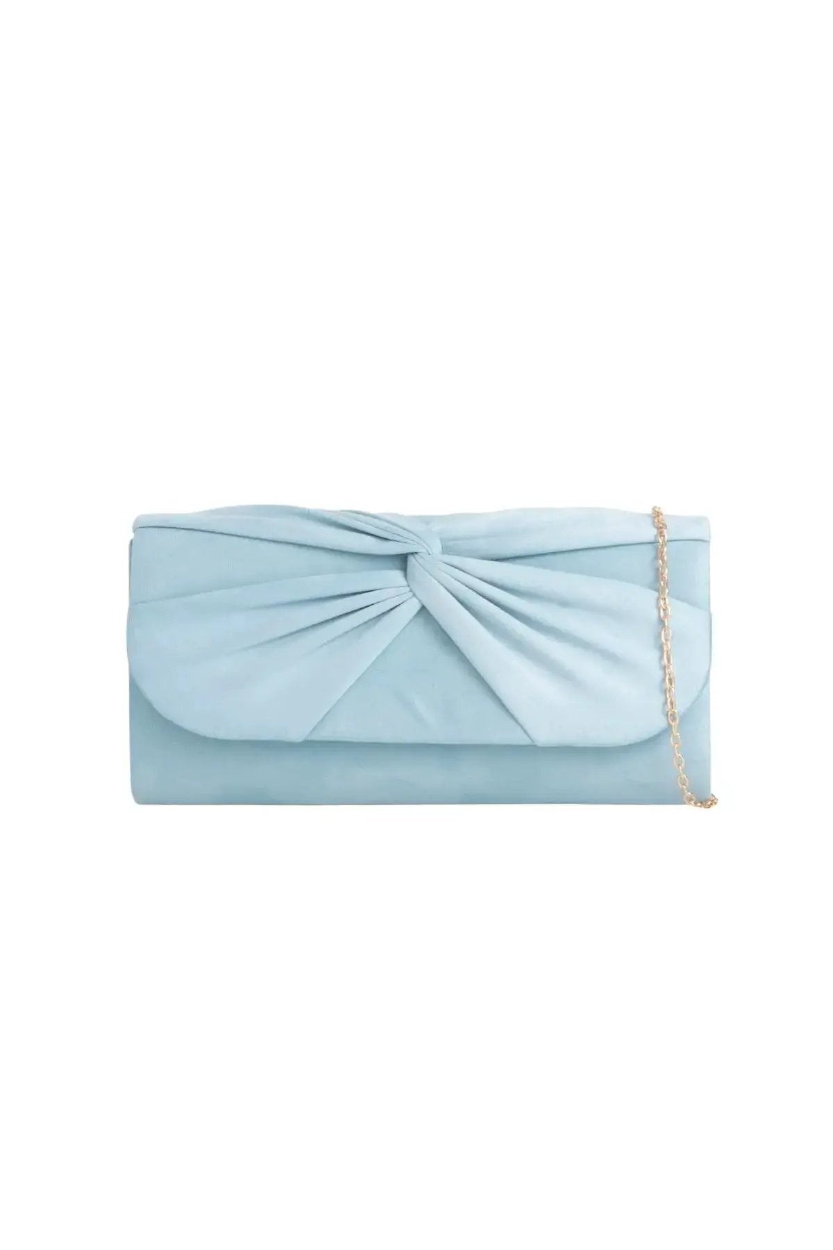 Light Blue Suede Clutch Bag with Knot Detail by Aftershock London