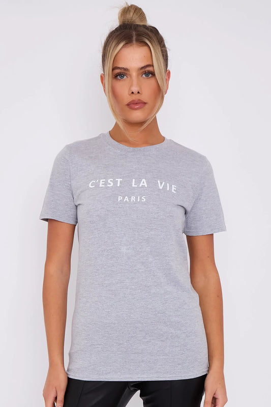Grey C'est La Vie Short Sleeve Regular Fit T Shirt by Aftershock London