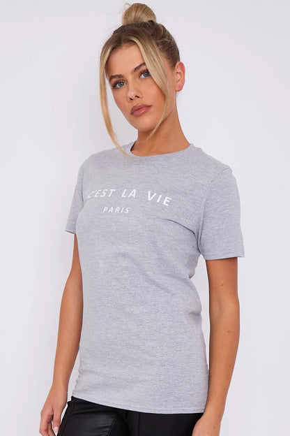 Grey C'est La Vie Short Sleeve Regular Fit T Shirt by Aftershock London
