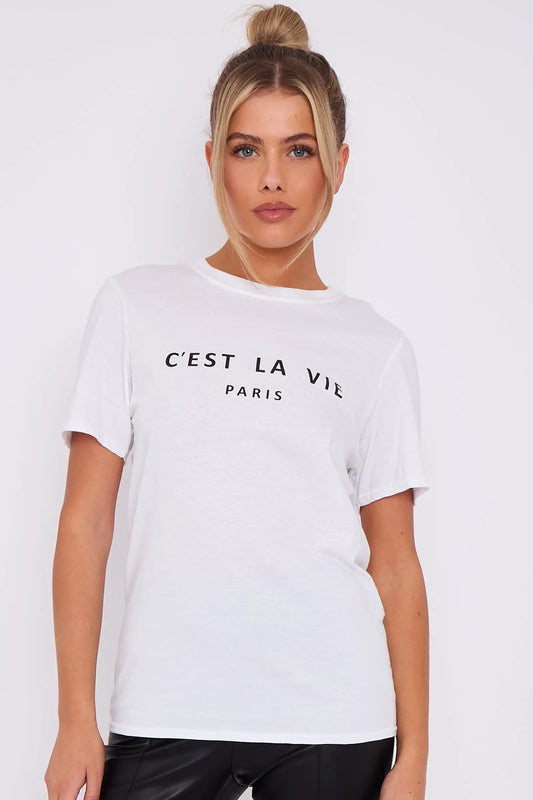 White C'est La Vie Short Sleeve Regular Fit T Shirt by Aftershock London