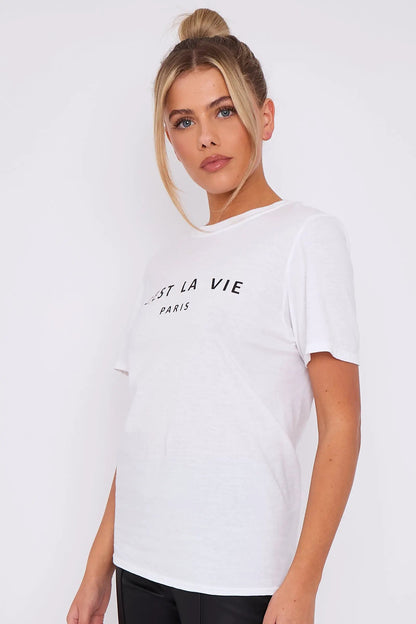 White C'est La Vie Short Sleeve Regular Fit T Shirt by Aftershock London