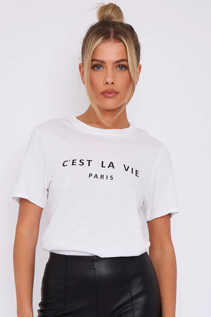 White C'est La Vie Short Sleeve Regular Fit T Shirt by Aftershock London