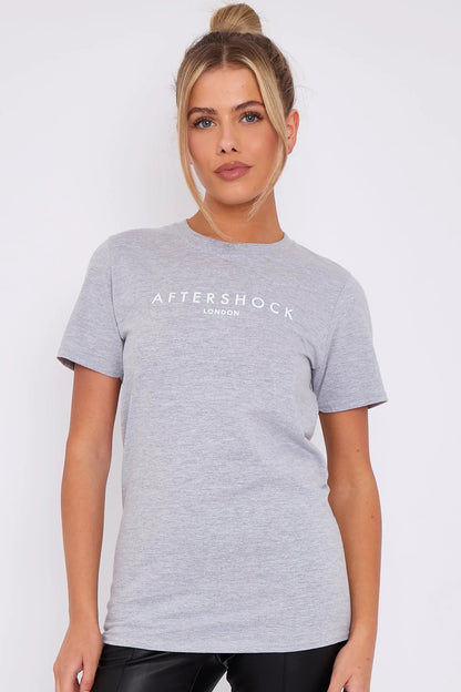 Grey Logo Short Sleeve Round Neck T-Shirt by Aftershock London