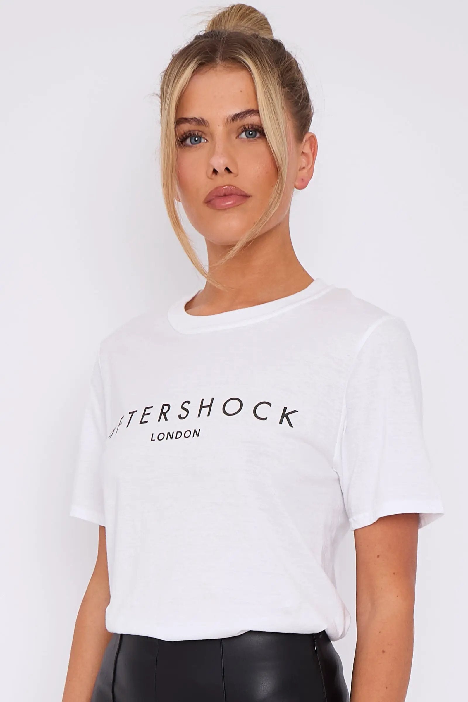White Logo Short Sleeve Round Neck T-Shirt by Aftershock London