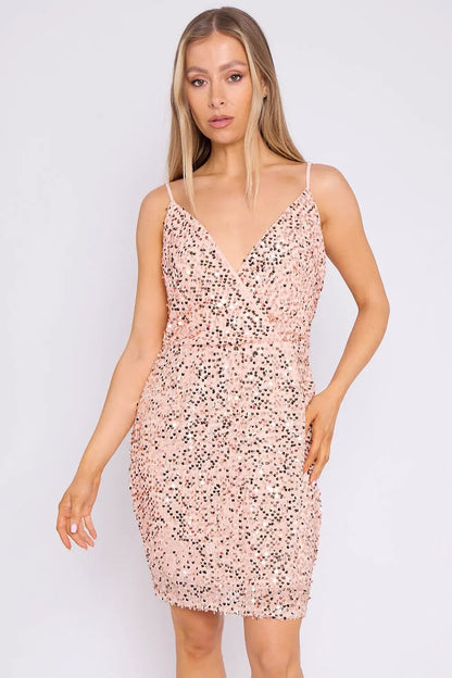 Rose Gold Sequin Mini Cami Dress by Aftershock London