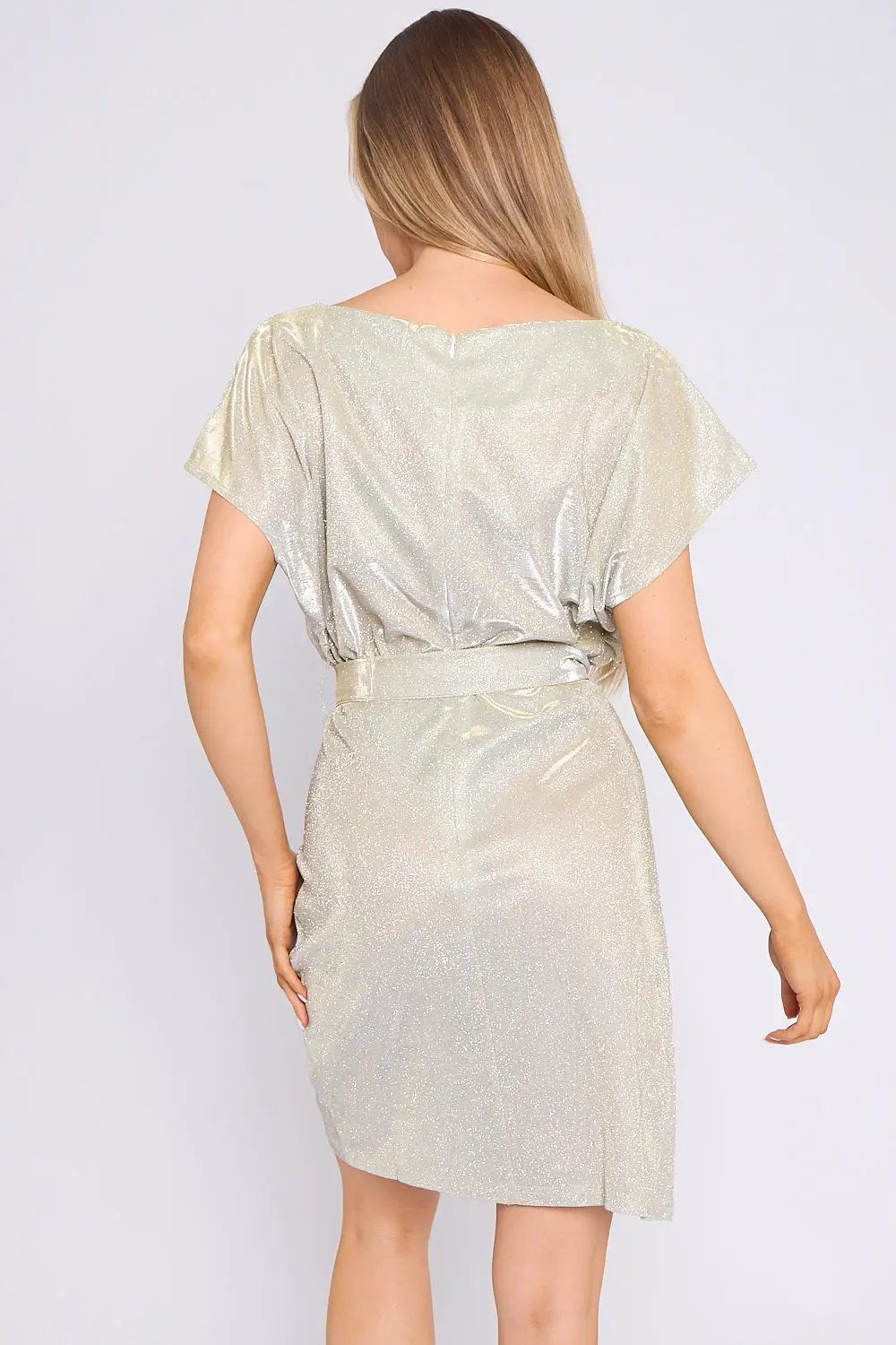 Champagne Sparkly Wrap Mini Dress by Aftershock London