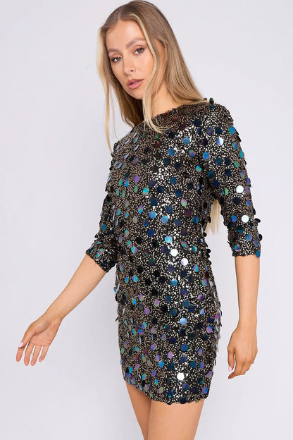 Black Silver Multi Sequin Mini Dress by Aftershock London
