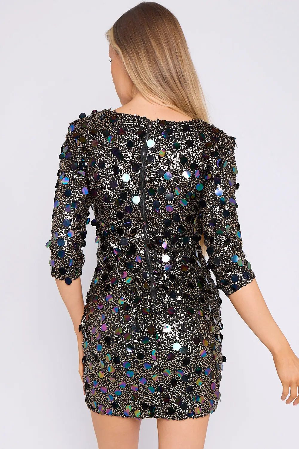 Black Silver Multi Sequin Mini Dress by Aftershock London