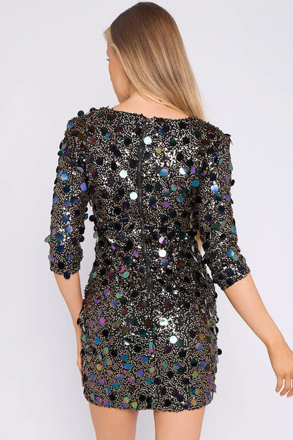 Black Silver Multi Sequin Mini Dress by Aftershock London