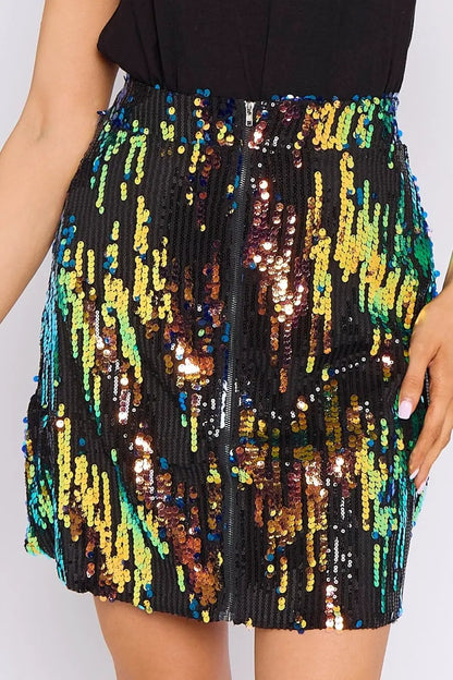 Skylar Multicolour Sequin Mini Skirt by Aftershock London