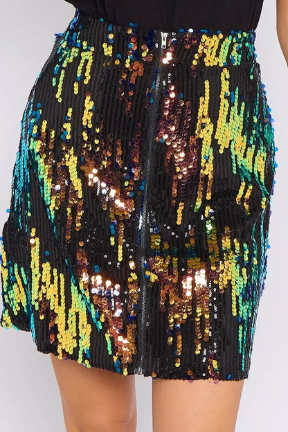 Skylar Multicolour Sequin Mini Skirt by Aftershock London