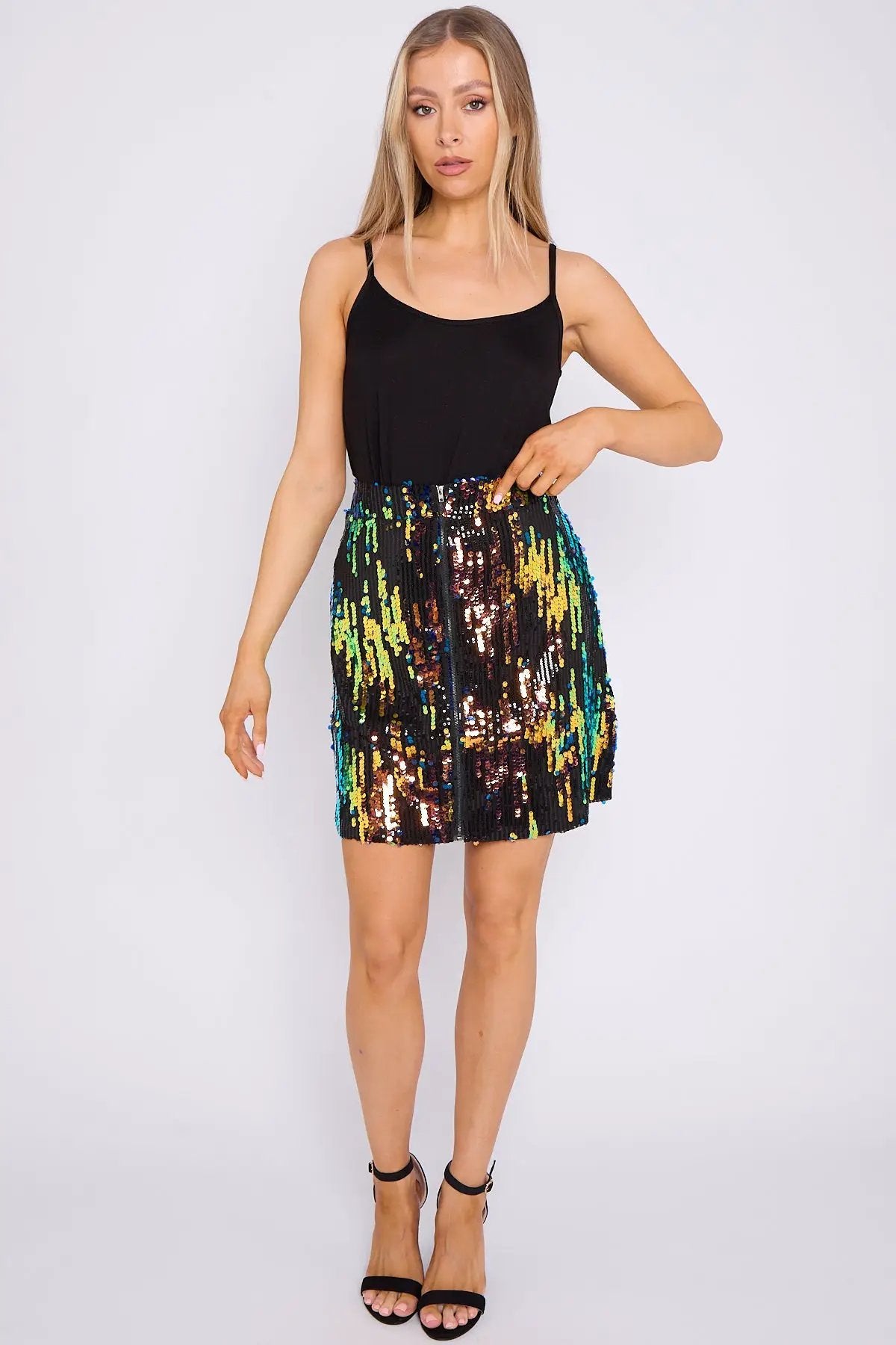 Skylar Multicolour Sequin Mini Skirt by Aftershock London