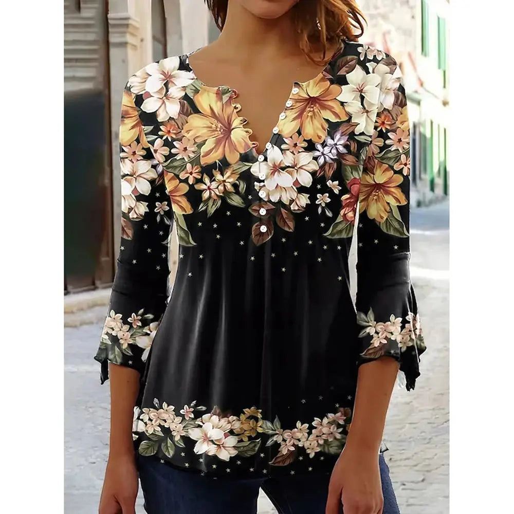 Women'S V-Neck Button-Down T-Shirt Street Trend Top Fashion V-Neck Clothing Printed Women'S T-Shirt Casual Everything T-Shirt by All Mart Bristol Ltd