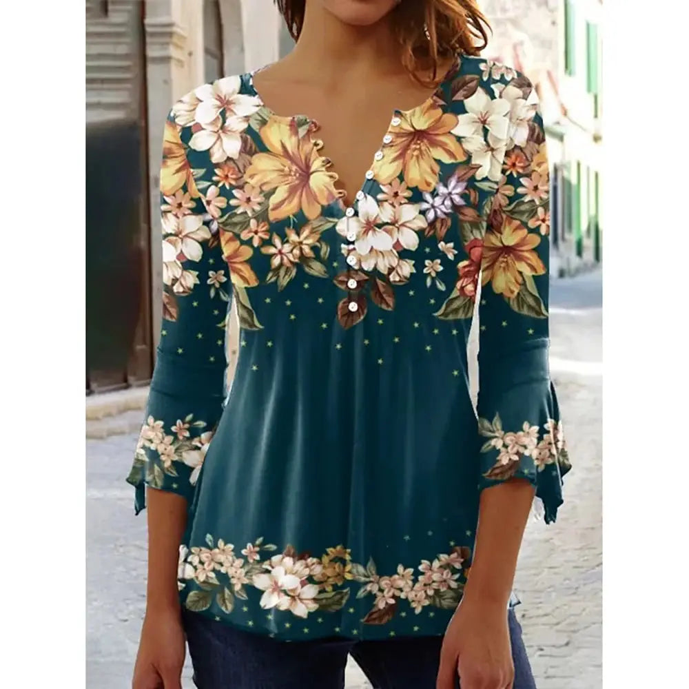 Women'S V-Neck Button-Down T-Shirt Street Trend Top Fashion V-Neck Clothing Printed Women'S T-Shirt Casual Everything T-Shirt by All Mart Bristol Ltd