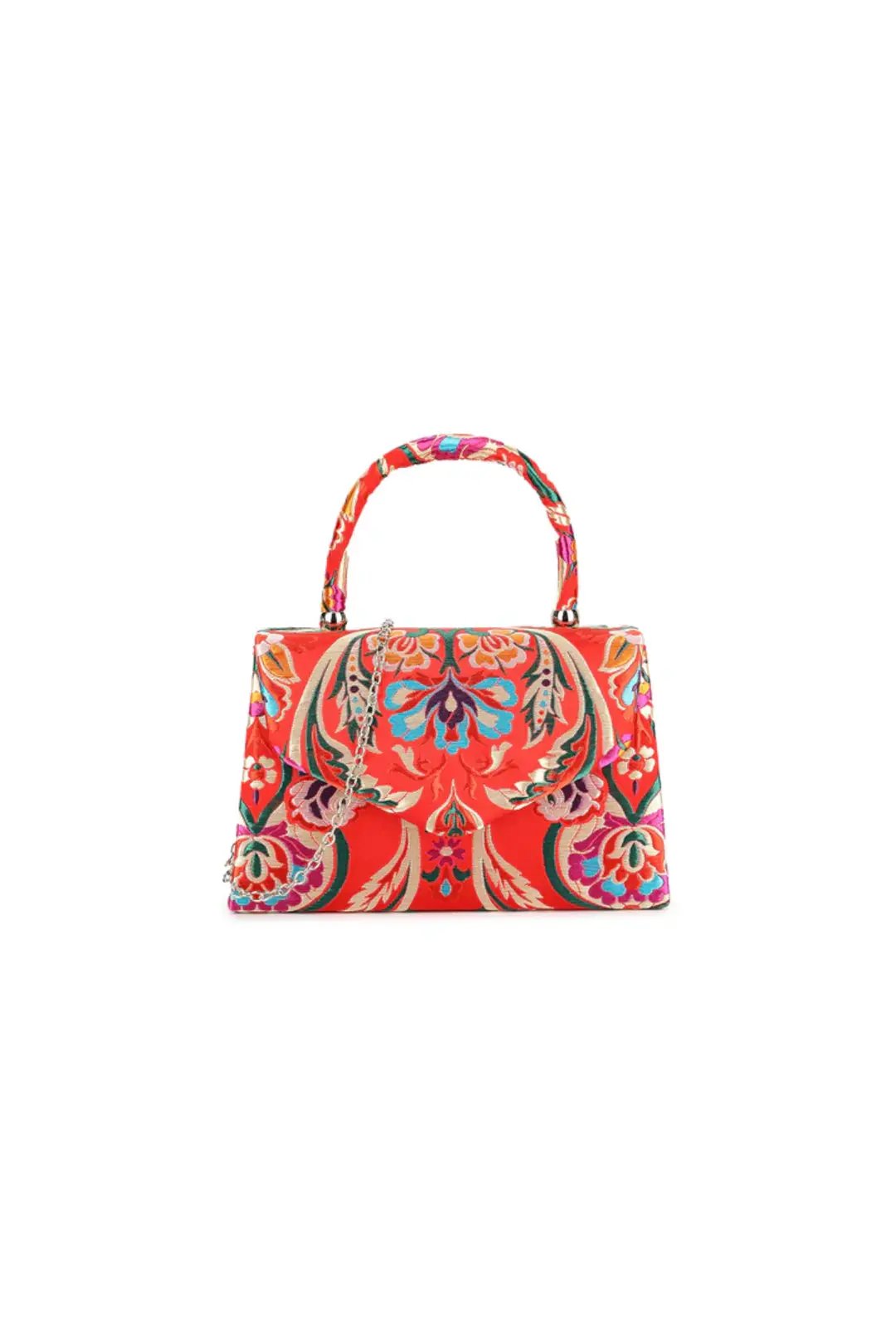 Red Floral Satin Small Top Handle Bag by Aftershock London