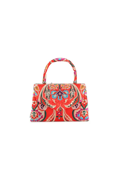 Red Floral Satin Small Top Handle Bag by Aftershock London