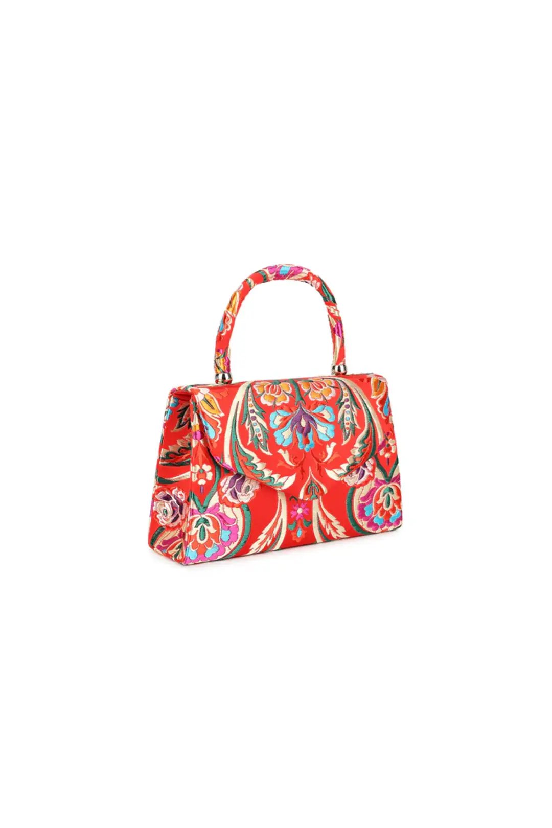 Red Floral Satin Small Top Handle Bag by Aftershock London
