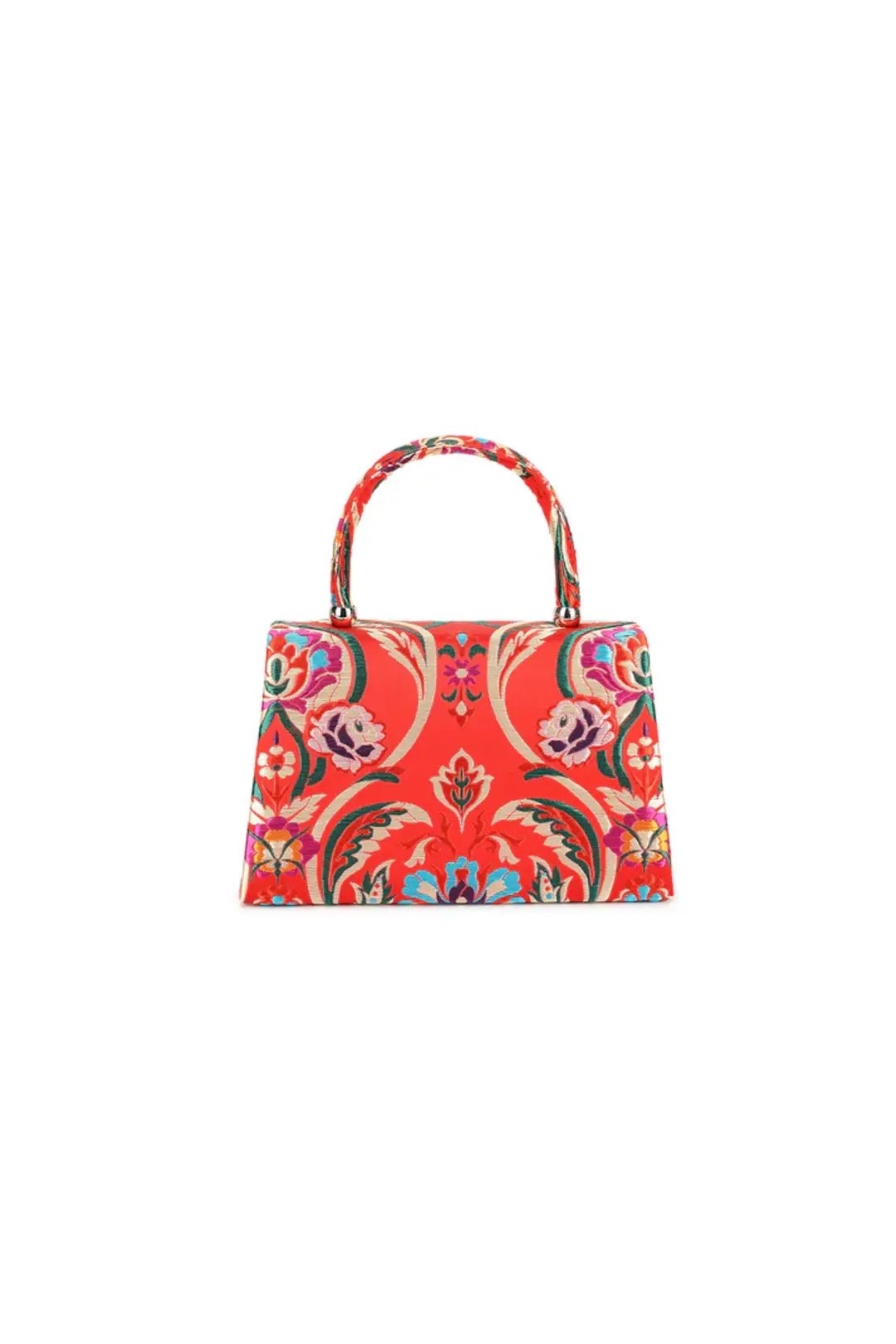 Red Floral Satin Small Top Handle Bag by Aftershock London