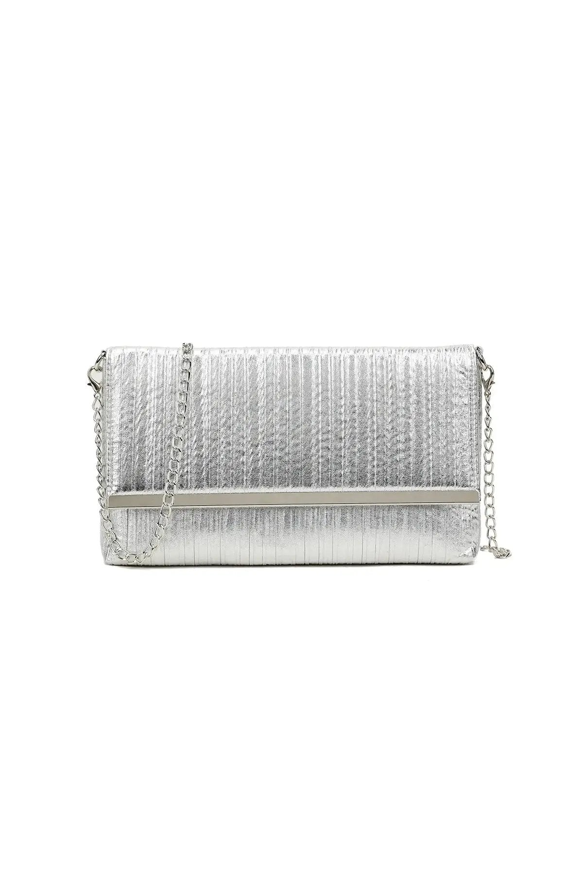 Silver Pleated Clutch Bag by Aftershock London
