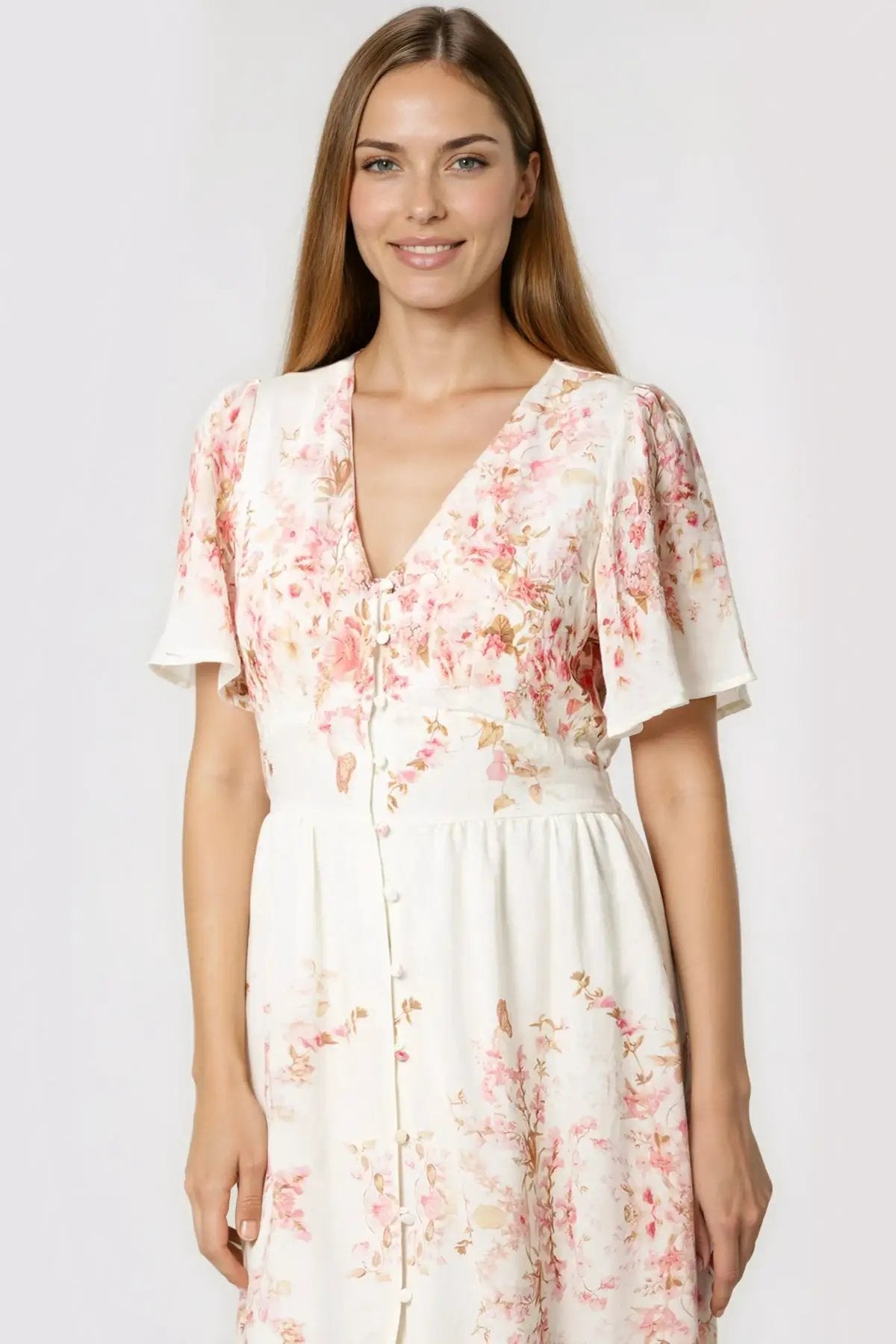 Pink Blossom Button Through Cotton Maxi Dress by Aftershock London