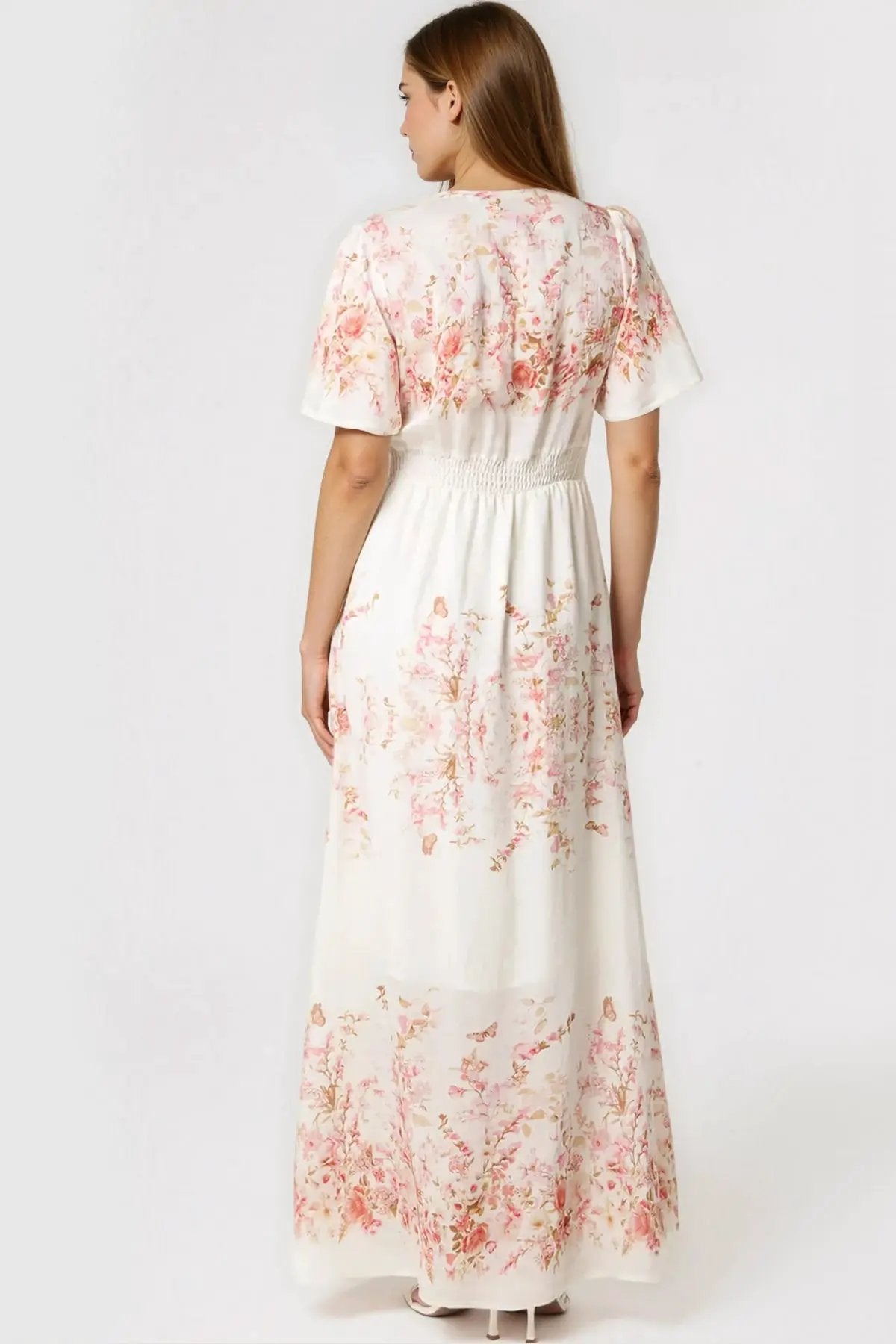 Pink Blossom Button Through Cotton Maxi Dress by Aftershock London