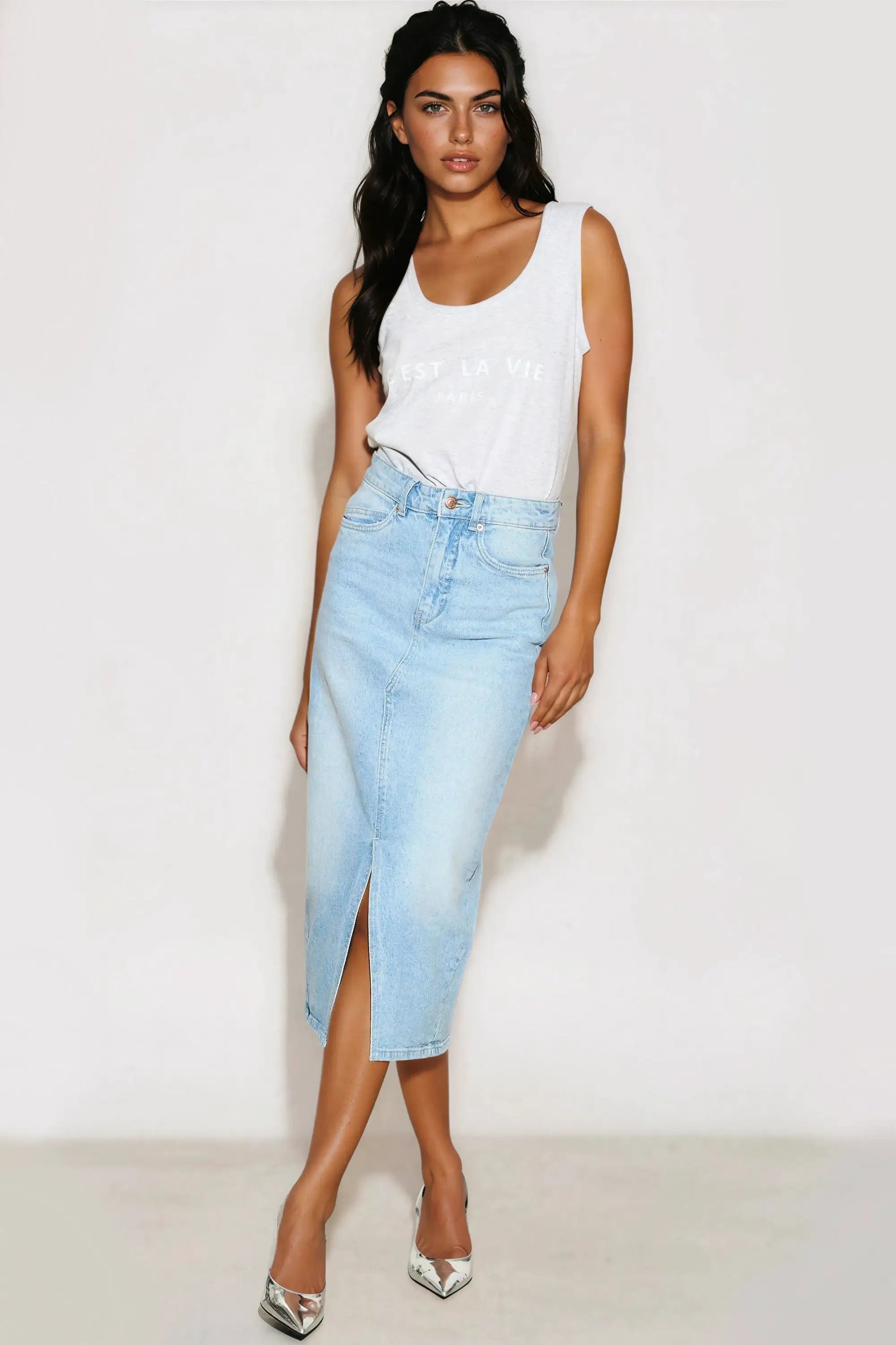 Silver Grey C'est La Vie Cotton Vest Top by Aftershock London