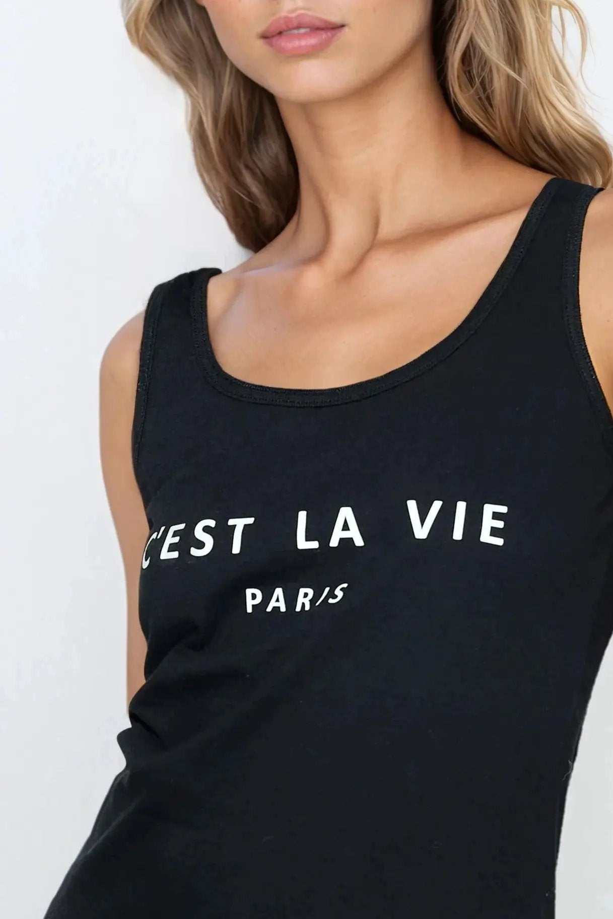 Black C'est La Vie Cotton Vest Top by Aftershock London