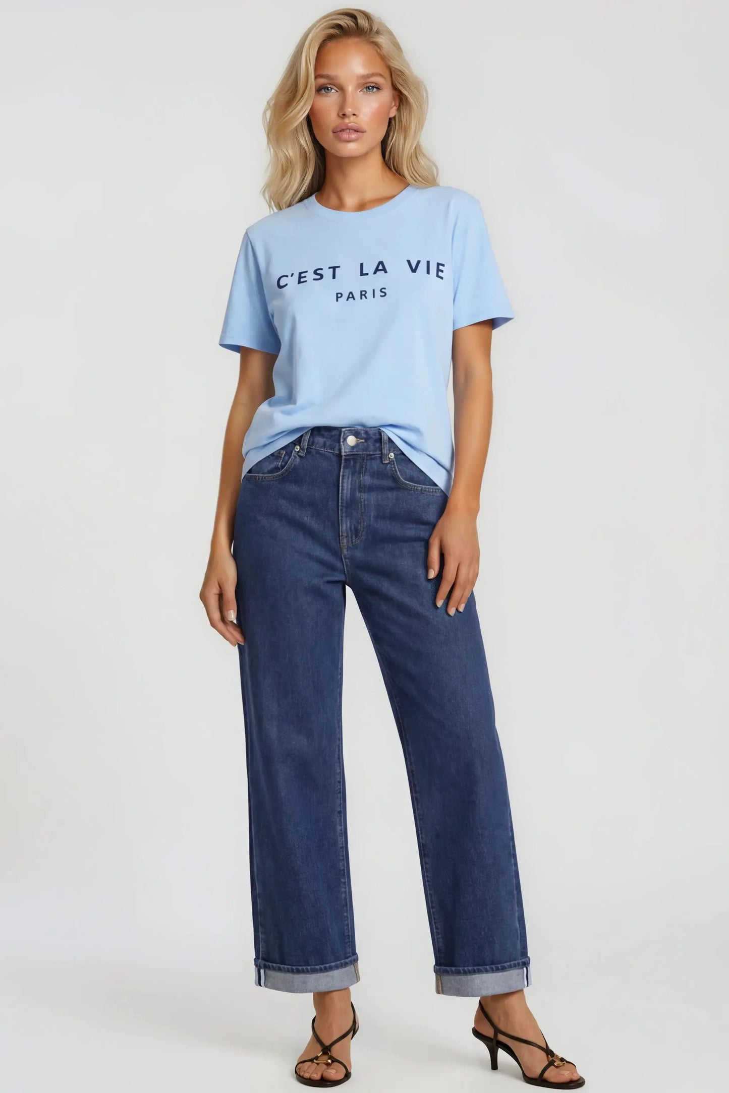 Light Blue C'est La Vie Short Sleeve Regular Fit T Shirt by Aftershock London