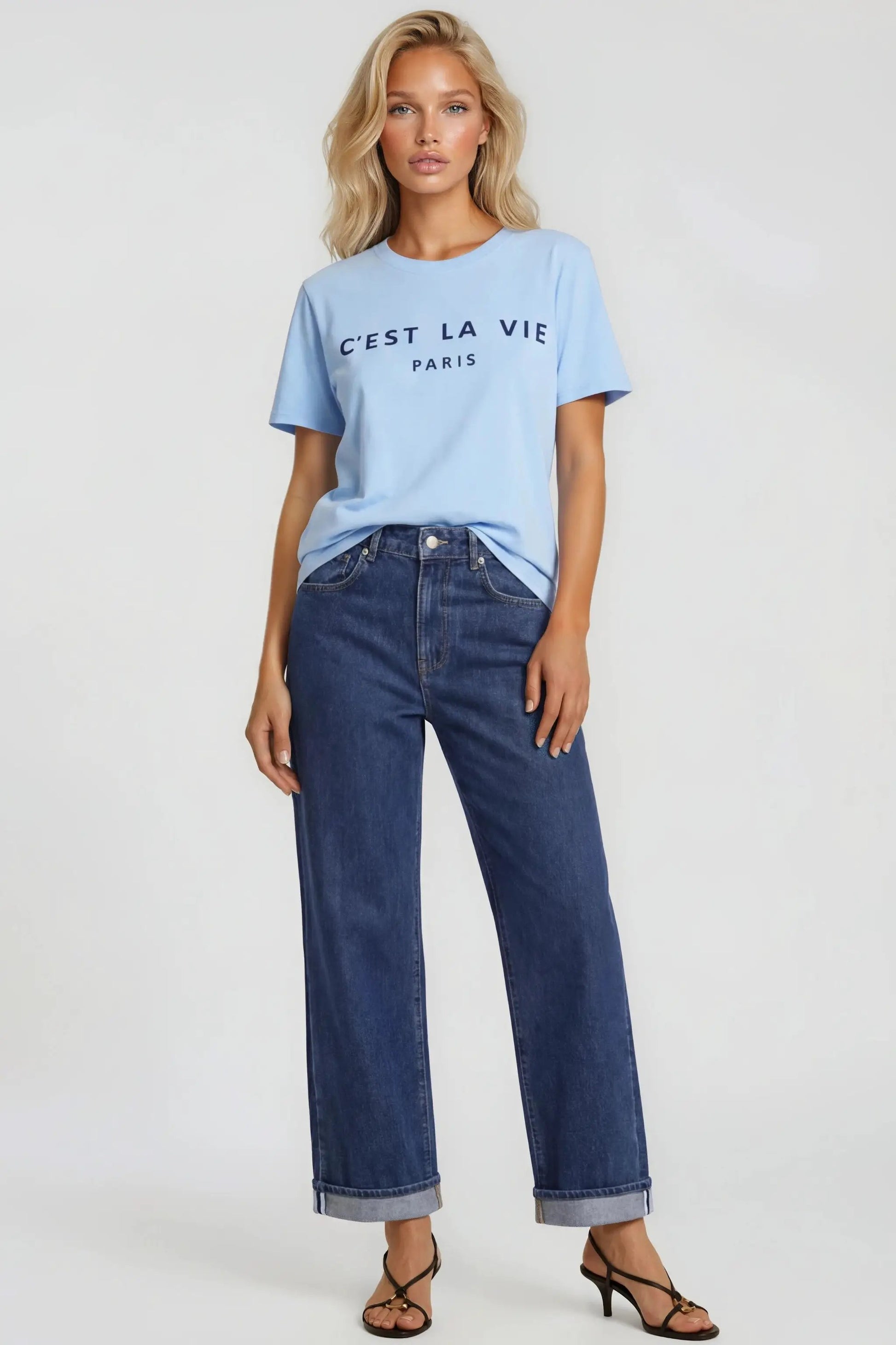 Light Blue C'est La Vie Short Sleeve Regular Fit T Shirt by Aftershock London