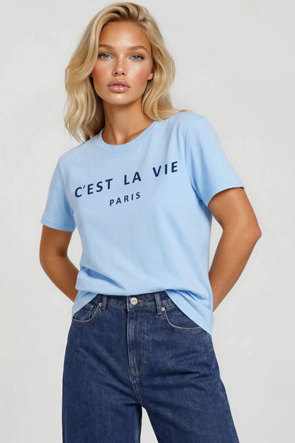 Light Blue C'est La Vie Short Sleeve Regular Fit T Shirt by Aftershock London
