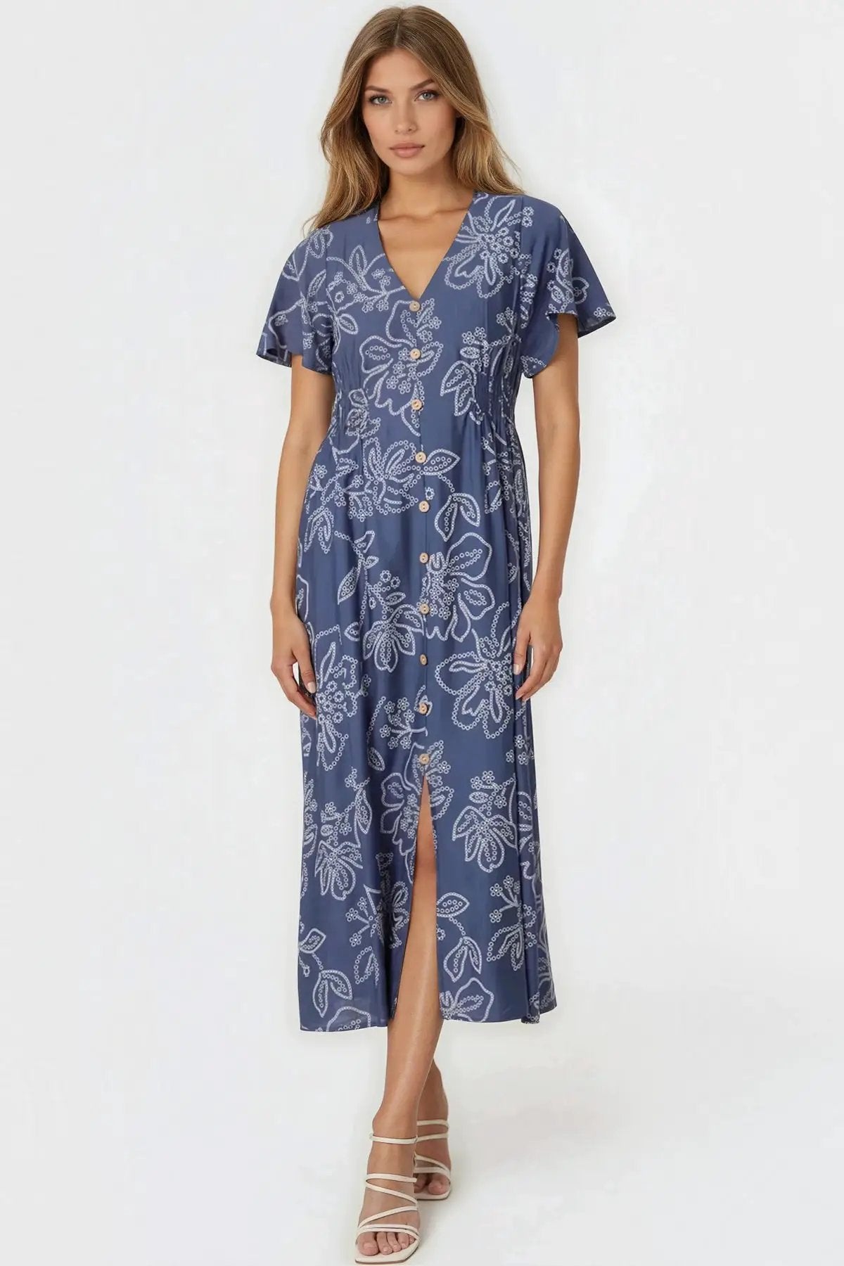 Denim Blue Floral Midi Dress by Aftershock London