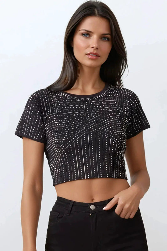 Black Embellished Crop Top by Aftershock London