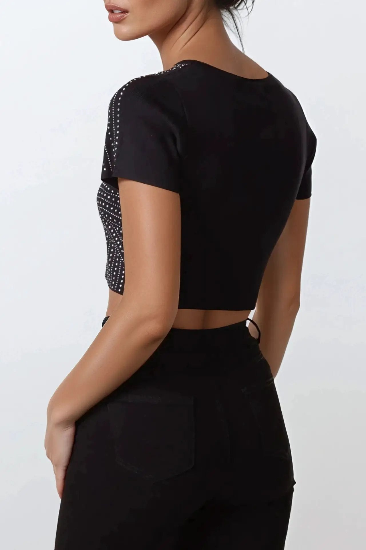 Black Embellished Crop Top by Aftershock London
