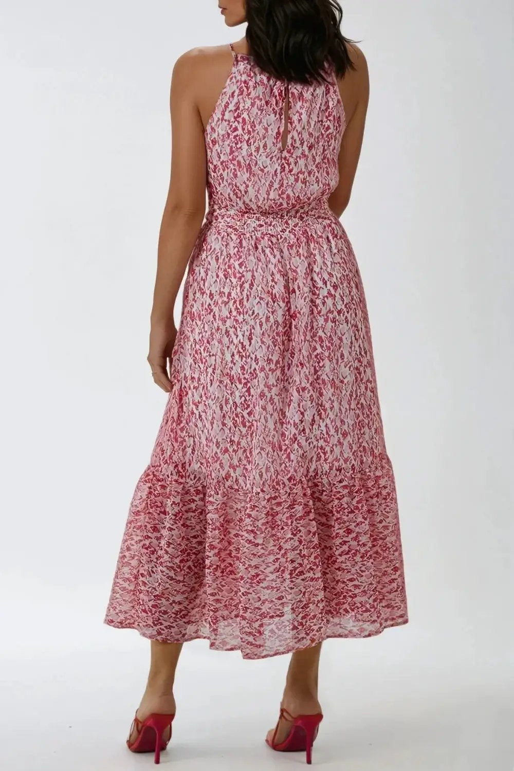 Pink Abstract Print Halterneck Maxi Dress by Aftershock London