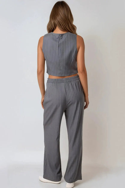 Charcoal Pinstripe Wide Leg Trousers by Aftershock London