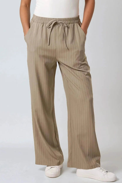 Khaki Pinstripe Wide Leg Trousers and Waistcoat Set by Aftershock London